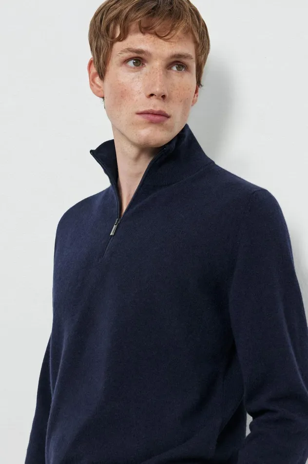 Men LIAM 8211 Cashmere Halfzip Sweater 8211 Blu Massimo Alba Knitwear