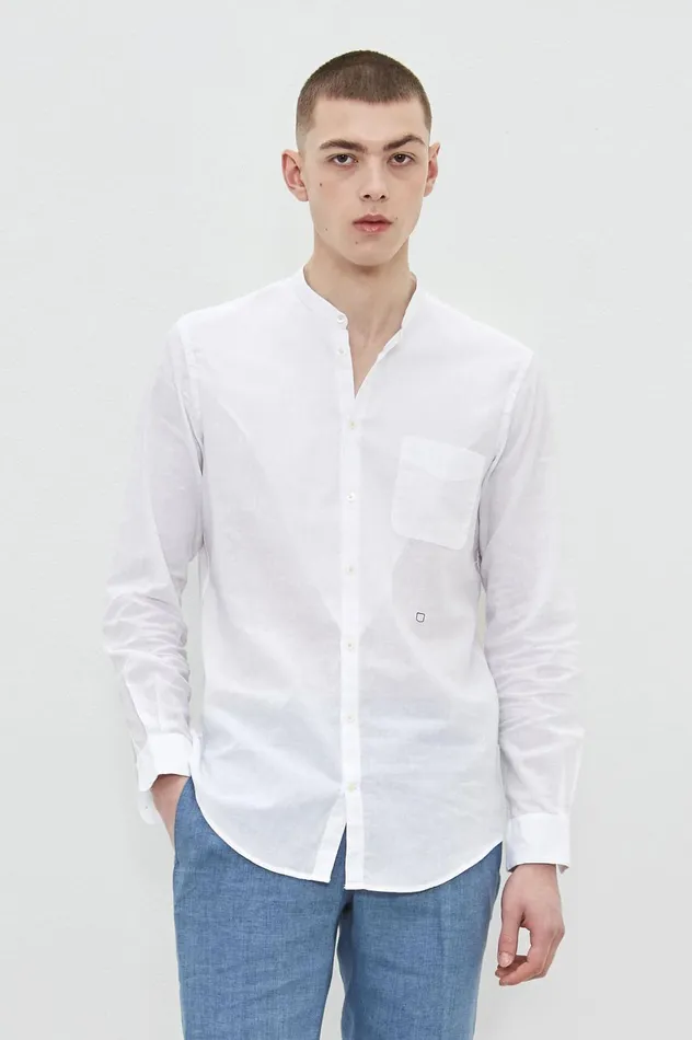 Men NOTO2 8211 Linen Cotton Grandad Shirt 8211 Bianco Massimo Alba Shirts