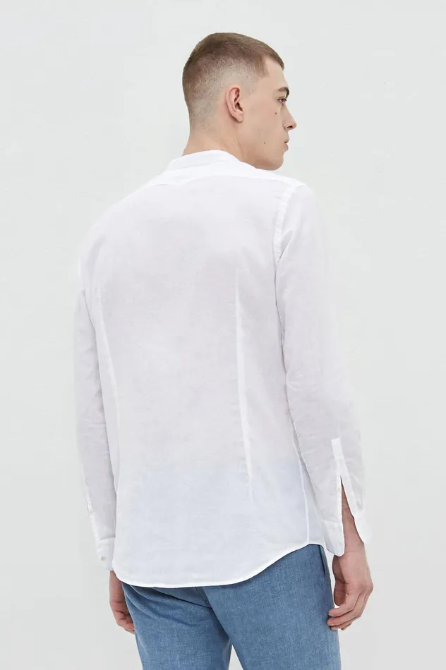 Men NOTO2 8211 Linen Cotton Grandad Shirt 8211 Bianco Massimo Alba Shirts