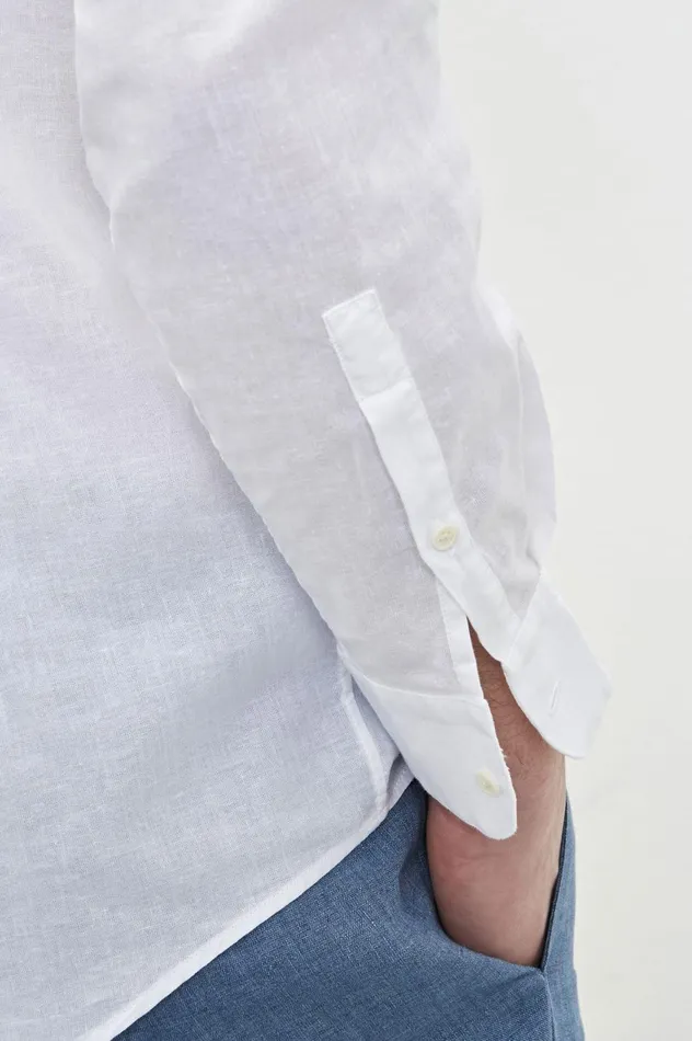 Men NOTO2 8211 Linen Cotton Grandad Shirt 8211 Bianco Massimo Alba Shirts