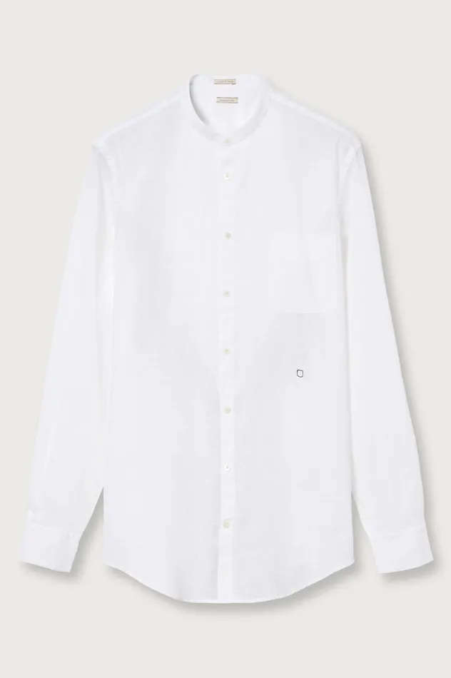 Men NOTO2 8211 Linen Cotton Grandad Shirt 8211 Bianco Massimo Alba Shirts