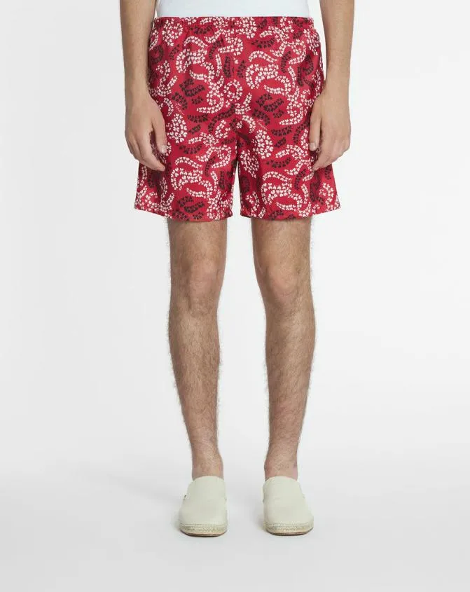 Men Pants and Shorts Lanvin Printed Swim Trunks Carmine Red Men Pants and Shorts Lanvin Printed Swim Trunks Carmine Red