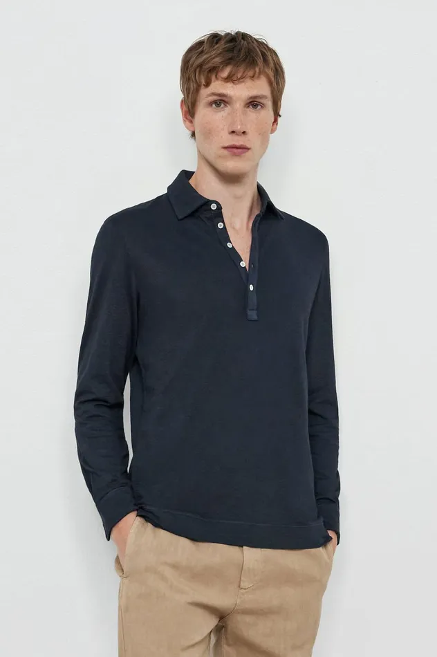 Men RAYA 8211 Linen Cotton Jersey Longsleeve Polo Shirt 8211 Blu Massimo Alba TShirts and Polos Men RAYA 8211 Linen Cotton Jersey Longsleeve Polo Shirt 8211 Blu Massimo Alba TShirts and Polos