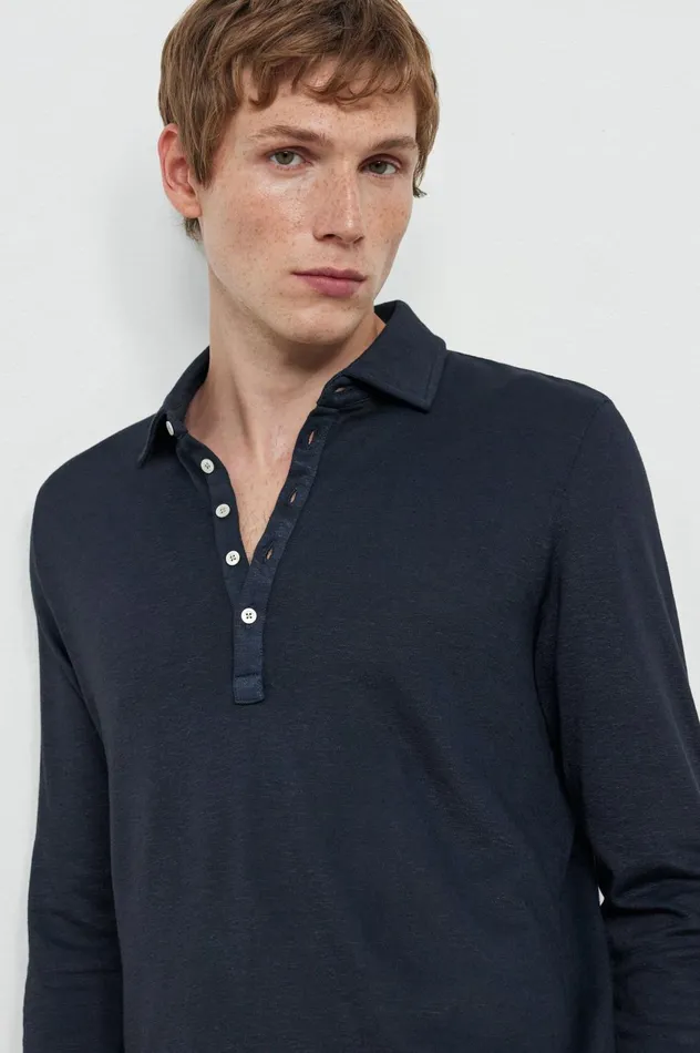 Men RAYA 8211 Linen Cotton Jersey Longsleeve Polo Shirt 8211 Blu Massimo Alba TShirts and Polos Men RAYA 8211 Linen Cotton Jersey Longsleeve Polo Shirt 8211 Blu Massimo Alba TShirts and Polos