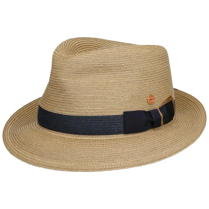 Men Samuel Livorno Fedora Straw Hat Natural Blue Mayser Pork Pie Hats