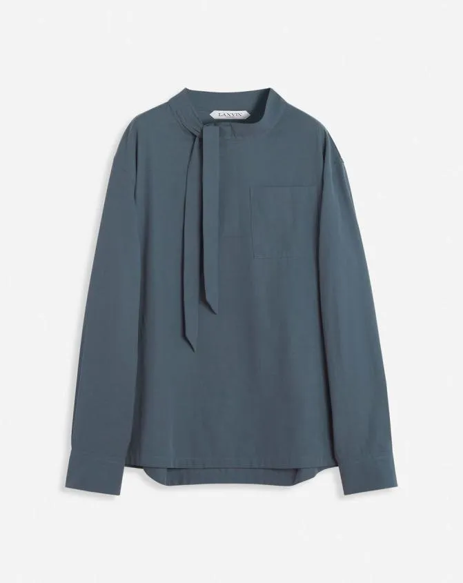 Men Shirts Lanvin Fluid Cotton Ascot Collar Top Steel