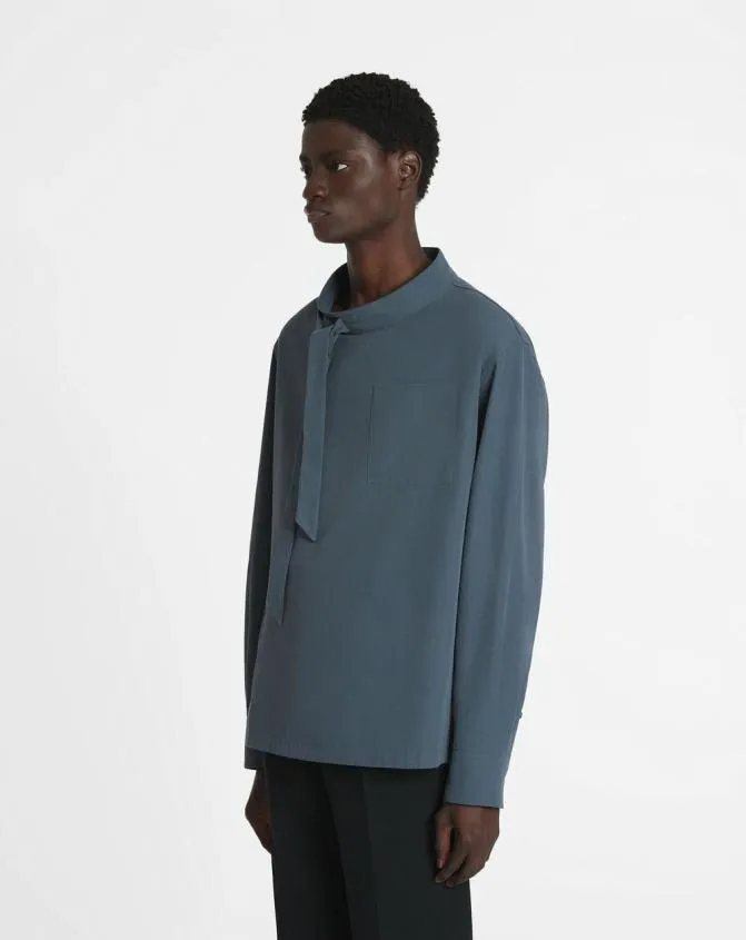Men Shirts Lanvin Fluid Cotton Ascot Collar Top Steel Men Shirts Lanvin Fluid Cotton Ascot Collar Top Steel