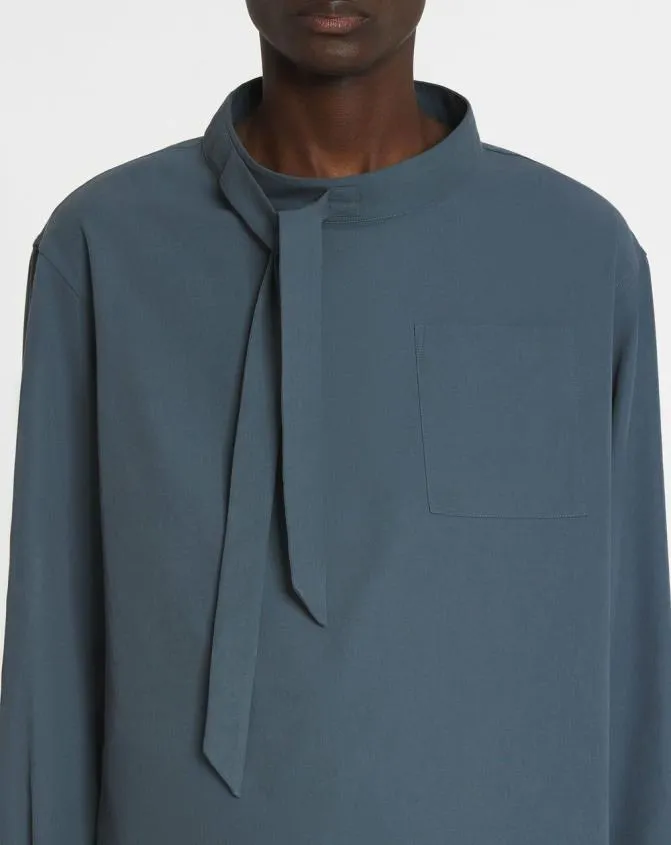 Men Shirts Lanvin Fluid Cotton Ascot Collar Top Steel Men Shirts Lanvin Fluid Cotton Ascot Collar Top Steel