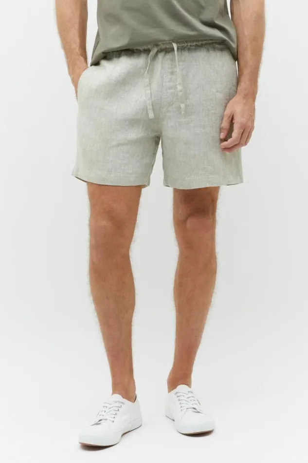 Men Shorts Seed Heritage Linen Short Pale Olive Crossdye