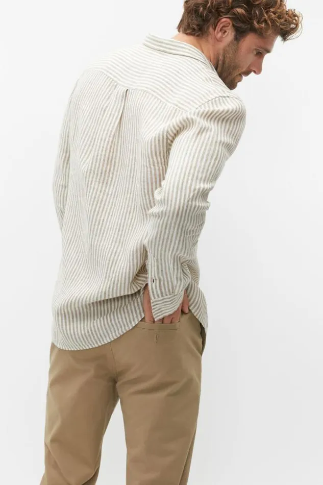Men TShirts and Sweaters Seed Heritage Linen Shirt Sepia Stripe