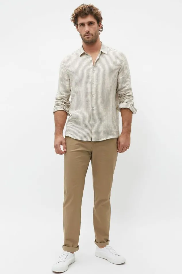 Men TShirts and Sweaters Seed Heritage Linen Shirt Sepia Stripe