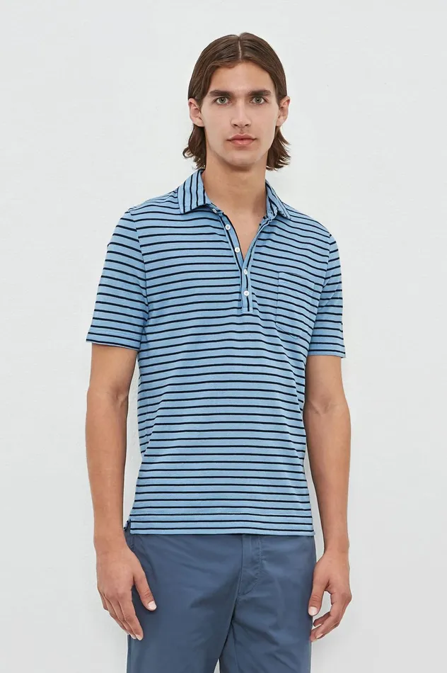 Men WEMBLEY 8211 Cotton Linen Jersey Shortsleeved Polo Shirt 8211 Avio Massimo Alba TShirts and Polos Men WEMBLEY 8211 Cotton Linen Jersey Shortsleeved Polo Shirt 8211 Avio Massimo Alba TShirts and Polos