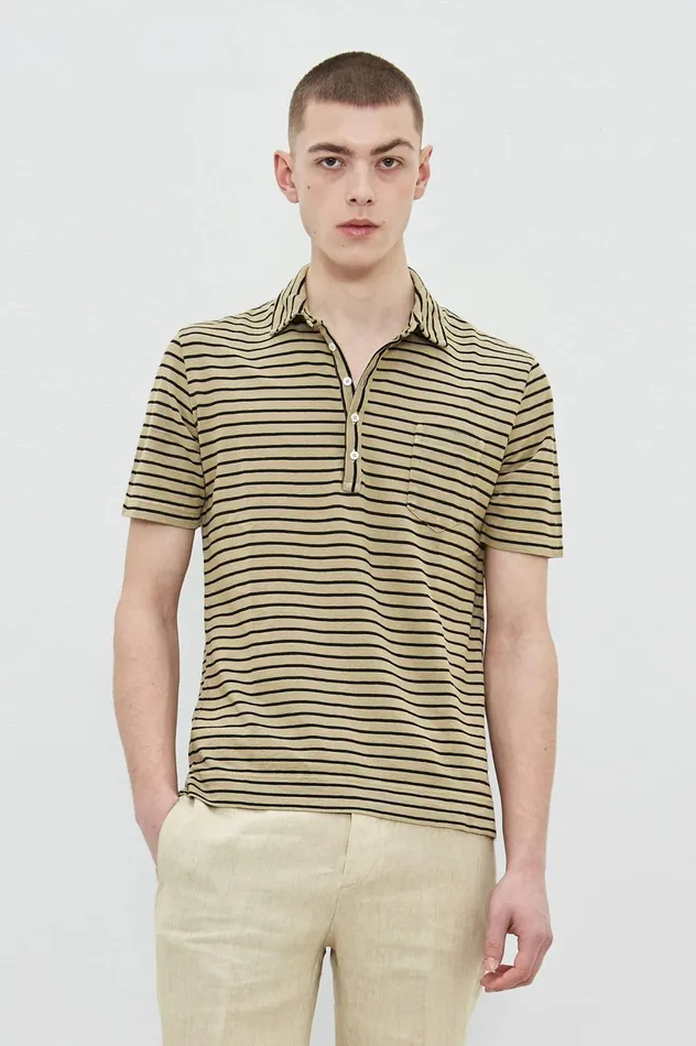 Men WEMBLEY 8211 Cotton Linen Jersey Shortsleeved Polo Shirt 8211 Fango Massimo Alba TShirts and Polos Men WEMBLEY 8211 Cotton Linen Jersey Shortsleeved Polo Shirt 8211 Fango Massimo Alba TShirts and Polos