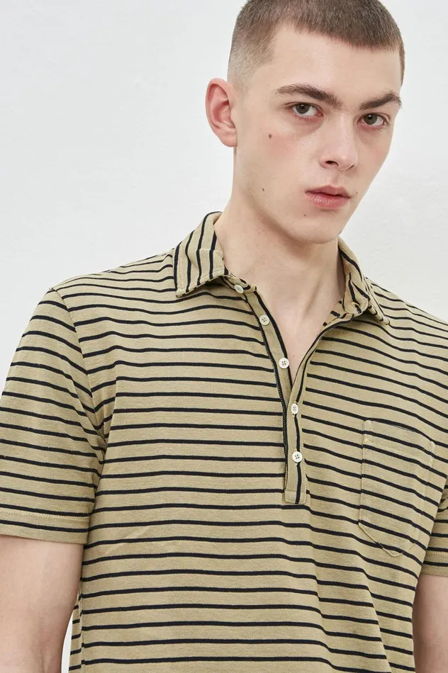 Men WEMBLEY 8211 Cotton Linen Jersey Shortsleeved Polo Shirt 8211 Fango Massimo Alba TShirts and Polos Men WEMBLEY 8211 Cotton Linen Jersey Shortsleeved Polo Shirt 8211 Fango Massimo Alba TShirts and Polos