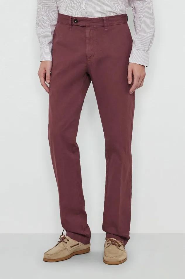Men WINCH2 8211 Cotton Linen Panama Trousers 8211 Dim Burgundy Massimo Alba Trousers and Shorts