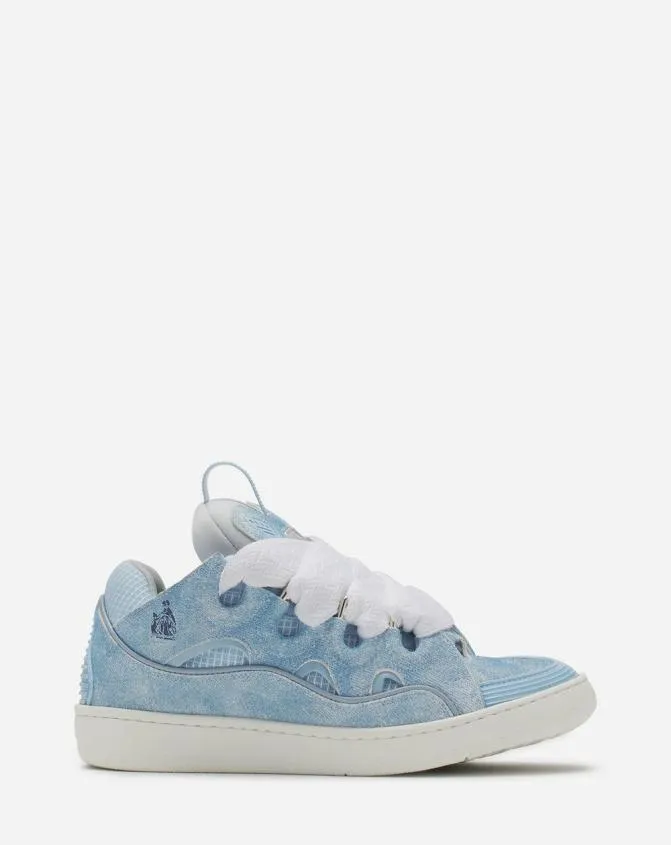 MenWomen Curb Lanvin Curb DenimEffect Leather Sneakers Denim Blue