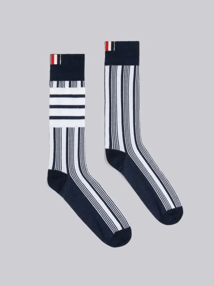 Mercerized Cotton 4bar Striped Mid Calf Socks Navy WomenMen Thom Browne Novelty And Knits Mercerized Cotton 4bar Striped Mid Calf Socks Navy WomenMen Thom Browne Novelty And Knits