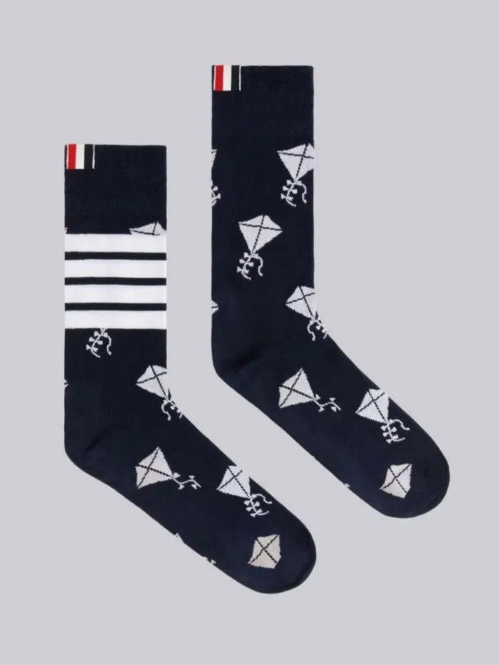 Mercerized Cotton Half Drop Kite Midcalf Socks Navy Women Thom Browne Socks