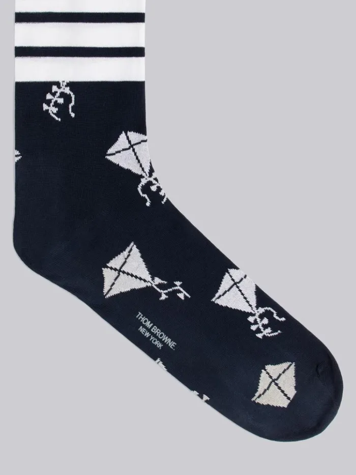 Mercerized Cotton Half Drop Kite Midcalf Socks Navy Women Thom Browne Socks