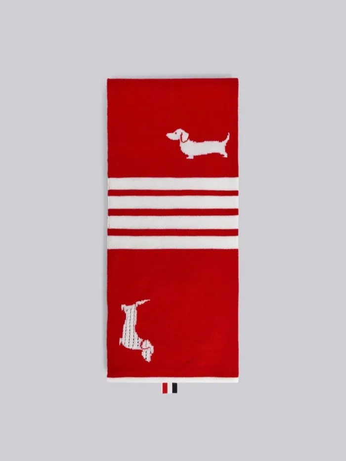 Merino Wool Hector Icon Half Drop Intarsia 4bar Scarf Red WomenMen Thom Browne Novelty And Knits Merino Wool Hector Icon Half Drop Intarsia 4bar Scarf Red WomenMen Thom Browne Novelty And Knits