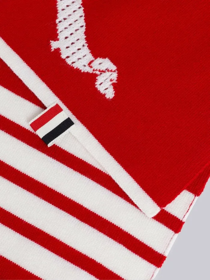 Merino Wool Hector Icon Half Drop Intarsia 4bar Scarf Red WomenMen Thom Browne Novelty And Knits