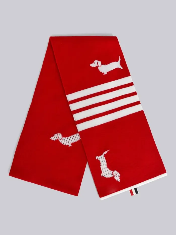 Merino Wool Hector Icon Half Drop Intarsia 4bar Scarf Red WomenMen Thom Browne Novelty And Knits