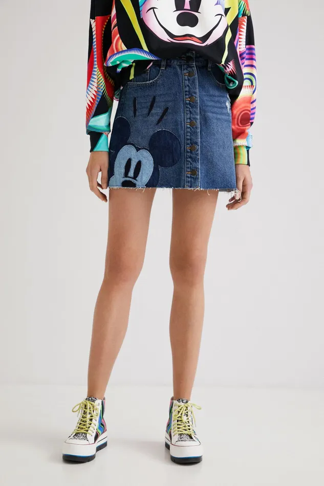 Mickey Mouse Patchwork Miniskirt Women Desigual Skirts and Shorts