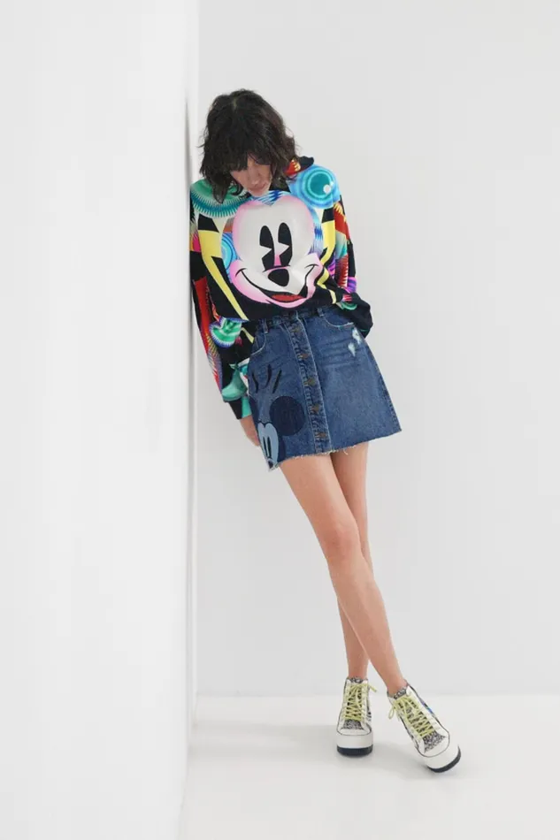 Mickey Mouse Patchwork Miniskirt Women Desigual Skirts and Shorts