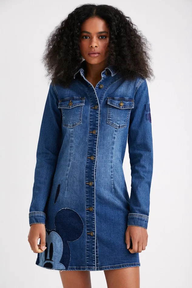 Mickey Mouse Slim Denim Dress Women Desigual Dresses