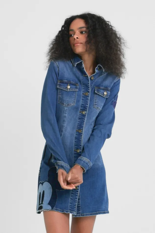 Mickey Mouse Slim Denim Dress Women Desigual Dresses