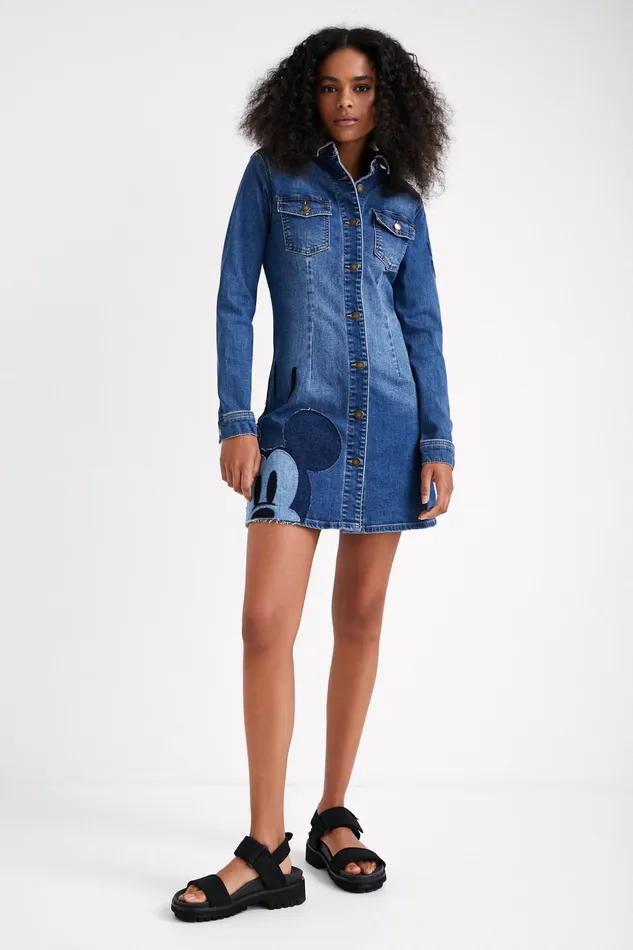 Mickey Mouse Slim Denim Dress Women Desigual Dresses