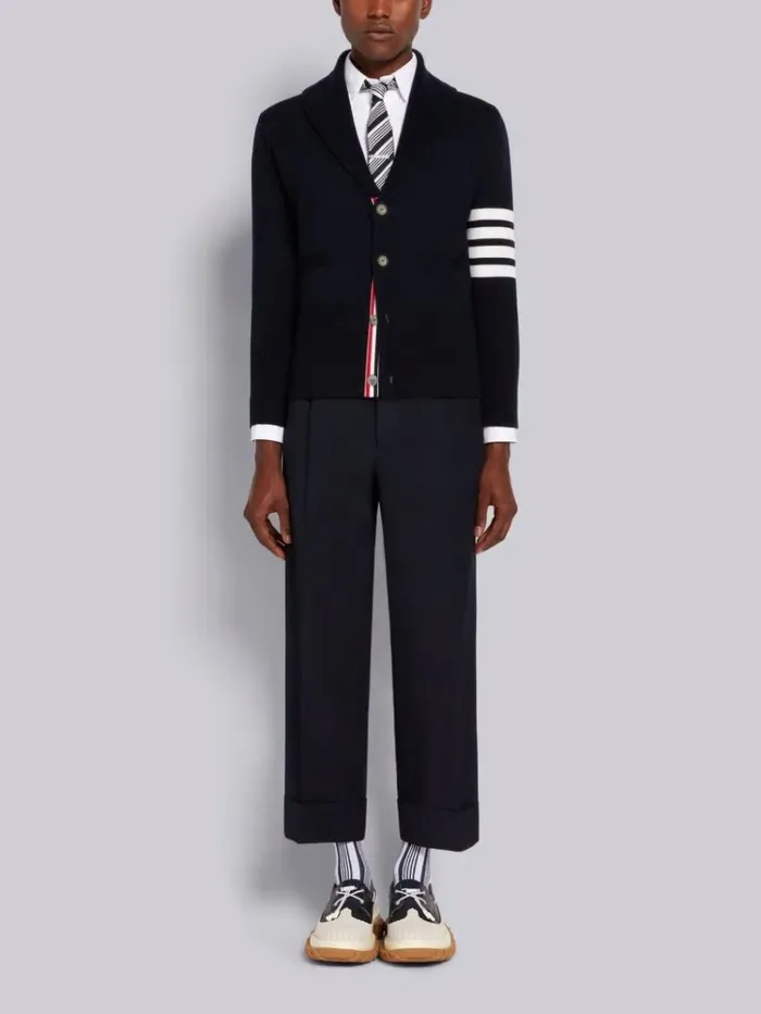 Milano Stitch Merino Wool 4bar Shawl Collar Cardigan Navy Men Thom Browne Knitwear