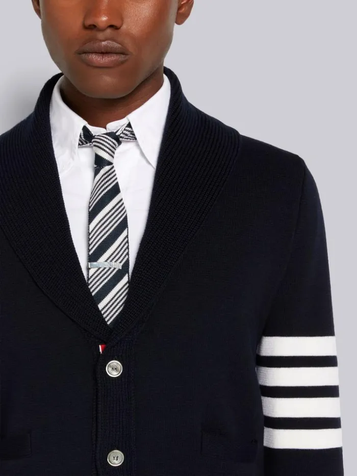 Milano Stitch Merino Wool 4bar Shawl Collar Cardigan Navy Men Thom Browne Knitwear