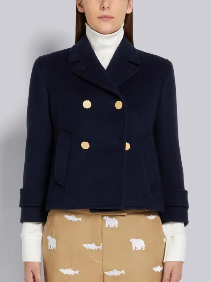 Military Weight Cashmere Doublebreasted Shrunken Pea Coat Navy Women Thom Browne Jackets Military Weight Cashmere Doublebreasted Shrunken Pea Coat Navy Women Thom Browne Jackets