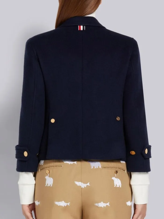 Military Weight Cashmere Doublebreasted Shrunken Pea Coat Navy Women Thom Browne Jackets