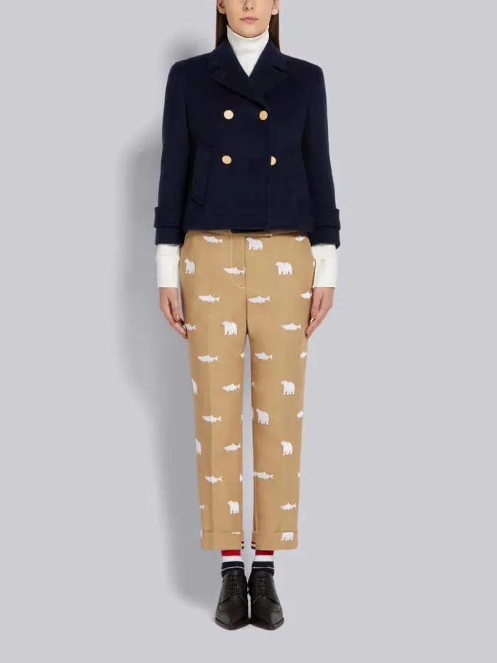 Military Weight Cashmere Doublebreasted Shrunken Pea Coat Navy Women Thom Browne Jackets