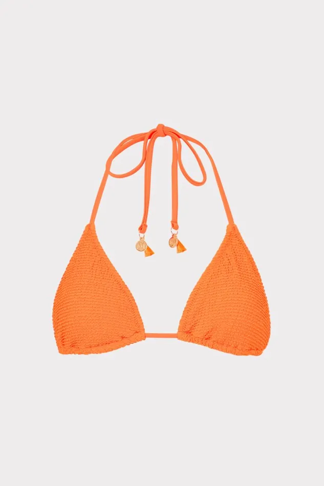 Milly Bikinis Women Lori Textured Triangle Bikini Top Neon Orange