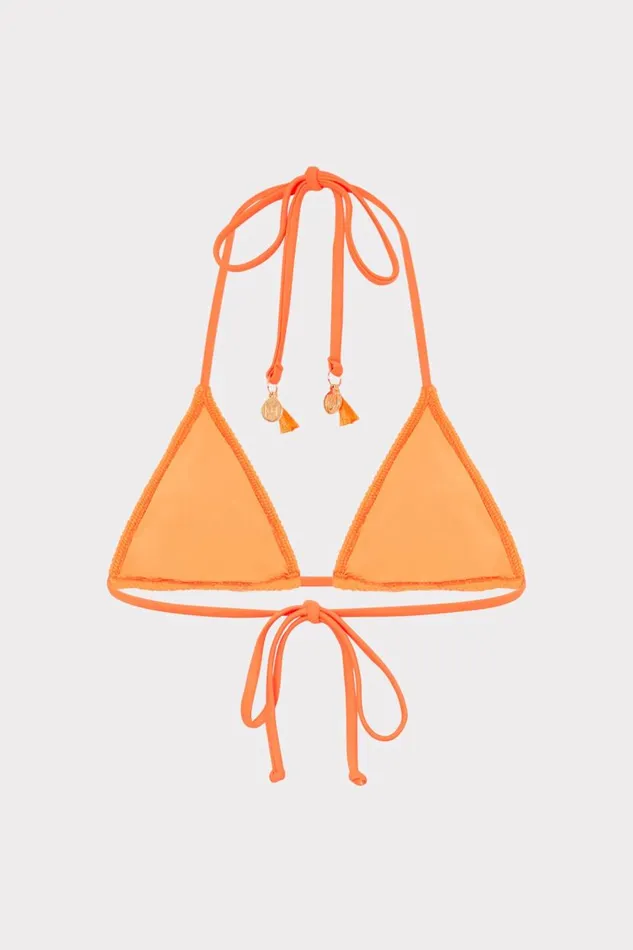 Milly Bikinis Women Lori Textured Triangle Bikini Top Neon Orange Milly Bikinis Women Lori Textured Triangle Bikini Top Neon Orange