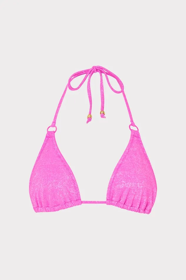 Milly Bikinis Women Metallic Ring Triangle Bikini Top Fuchsiasilver