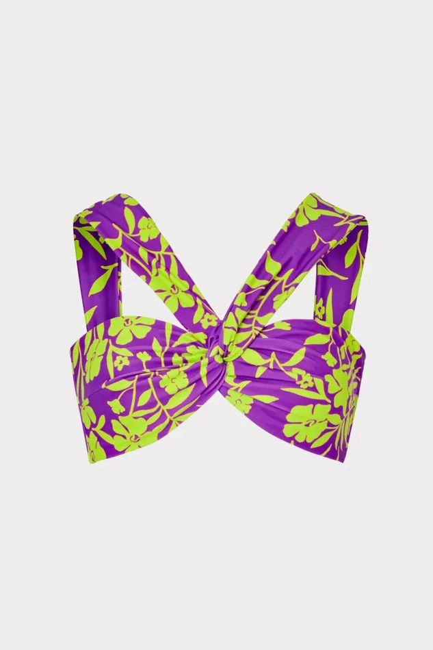 Milly Bikinis Women Olivia Marigold Aroma Draped Bandeau Top Purple Multi