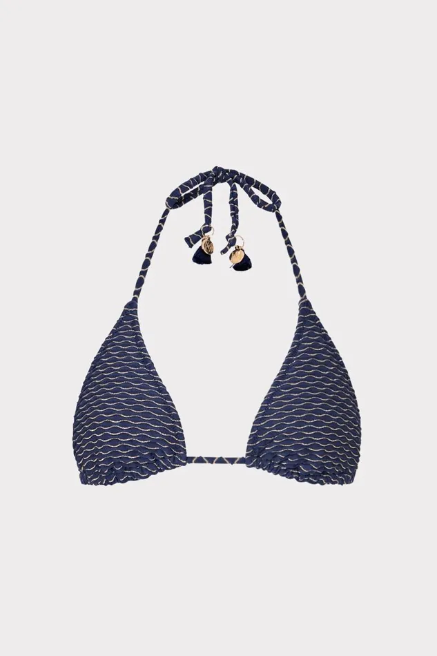Milly Bikinis Women Textured Waves Triangle Bikini Top Navy