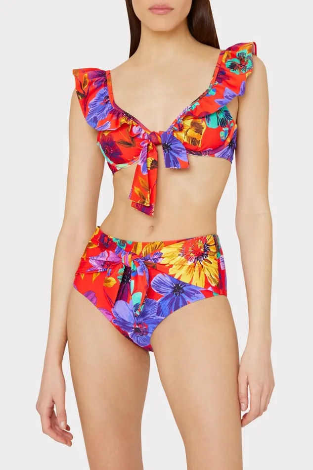 Milly Bikinis Women Tie Bikini Bottom Red Multi Milly Bikinis Women Tie Bikini Bottom Red Multi