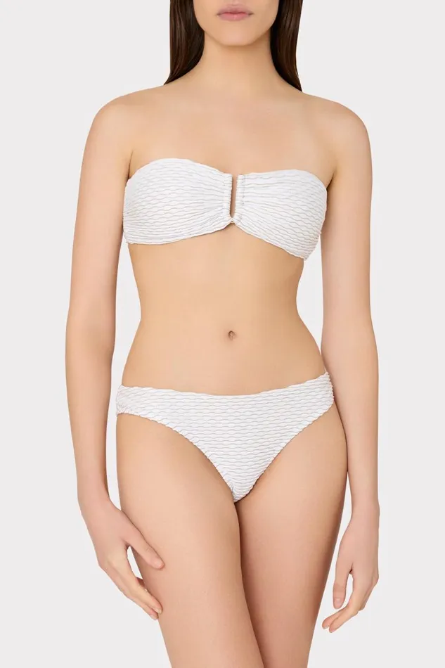 Milly Bikinis Women Verone Texture Waves Bandeau Top White Milly Bikinis Women Verone Texture Waves Bandeau Top White