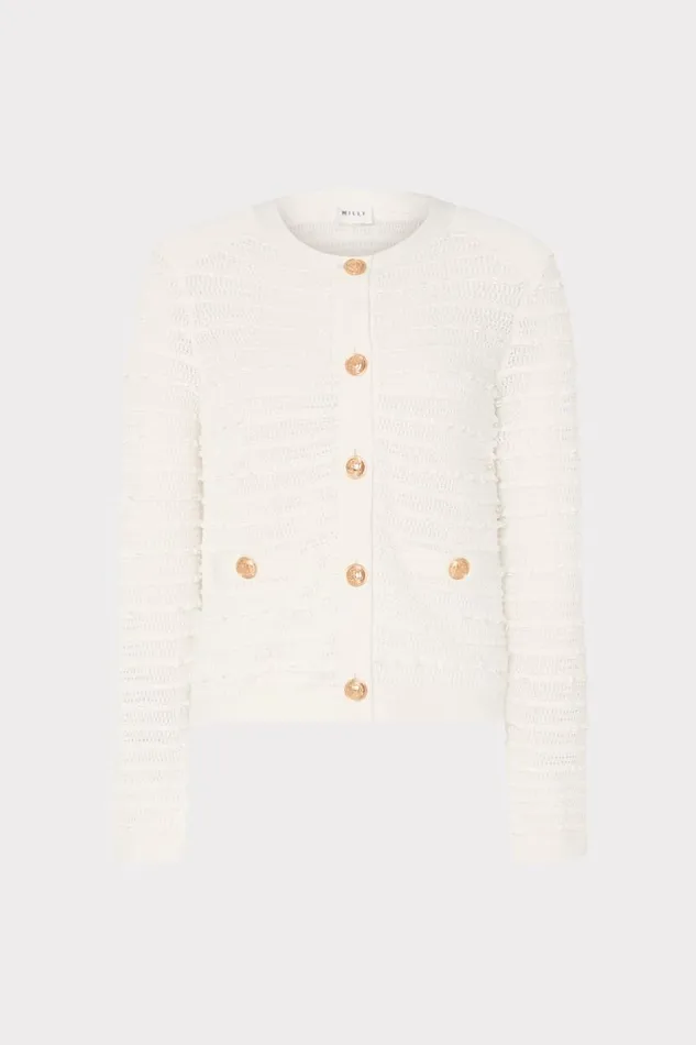 Milly Cardigans Women Beaded Textured Cardigan Ecru
