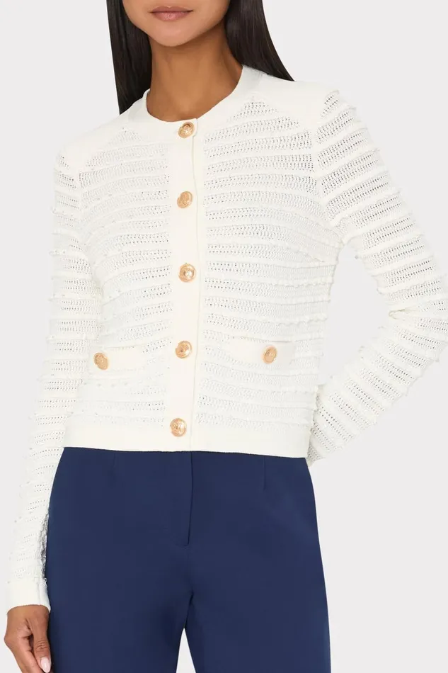 Milly Cardigans Women Beaded Textured Cardigan Ecru Milly Cardigans Women Beaded Textured Cardigan Ecru