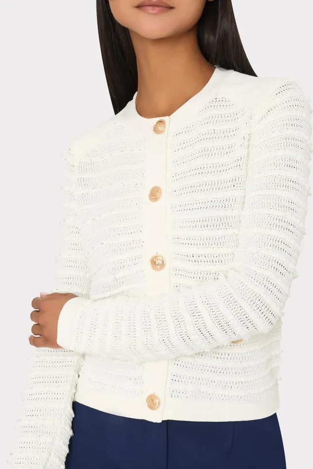 Milly Cardigans Women Beaded Textured Cardigan Ecru Milly Cardigans Women Beaded Textured Cardigan Ecru