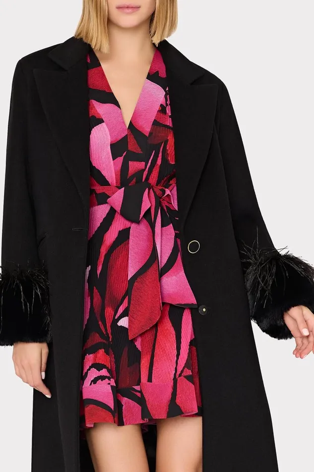 Milly Coats and Jackets Women Faux Fur And Feather Trim Coat Black Milly Coats and Jackets Women Faux Fur And Feather Trim Coat Black