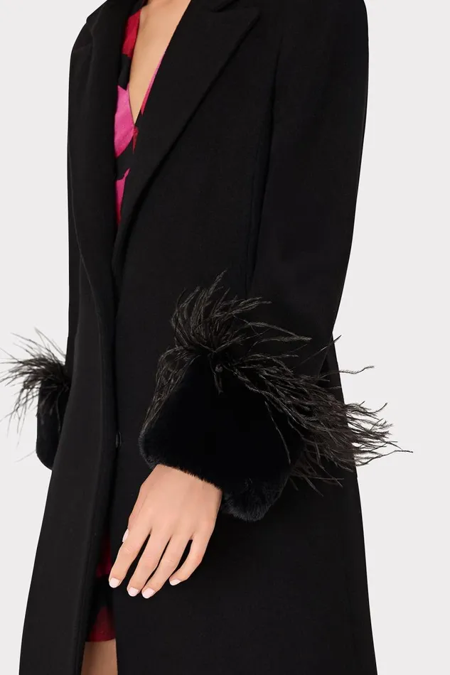 Milly Coats and Jackets Women Faux Fur And Feather Trim Coat Black Milly Coats and Jackets Women Faux Fur And Feather Trim Coat Black