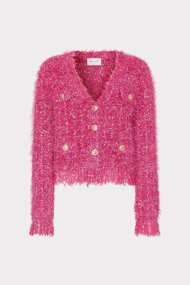 Milly Coats and Jackets Women Textured Fringe Cardigan Pink
