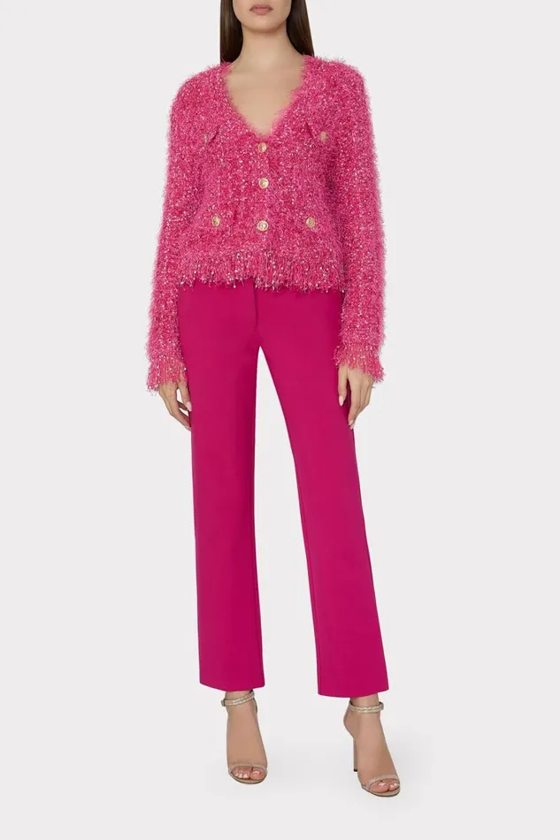 Milly Coats and Jackets Women Textured Fringe Cardigan Pink Milly Coats and Jackets Women Textured Fringe Cardigan Pink
